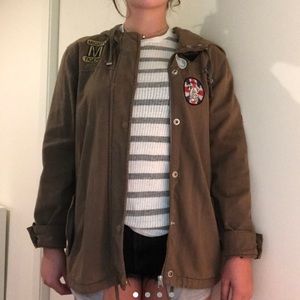 Topshop Hooded Military Jacket w/ patches